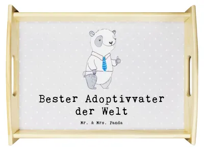 Produktbild von Mr. & Mrs. Panda Holztablett Panda Bester Adoptivvater der Welt - Grau Pastell - Geschenk, Sofa Tablett, Servier, Geschenkidee, Adoptiert, holz, Adoptiv Vater, Adoption