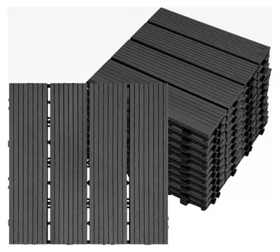 Produktbild von 11 Stück WPC Klickfliesen in Holzoptik, wasserfilterbare Kunststofffliesen, Gesamtfläche 1m² für Garten, Balkon und Terrasse (30x30cm/1 Stück, Anthrazit)