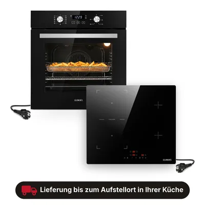 Produktbild von KB ELEMENTS Autarkes Herdset 60 cm, Einbaubackofen mit Air Fry, Steam Clean, 11 Funktionen, A+, Induktionskochfeld mit Flexzone, Schuko-Stecker