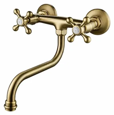 Productafbeelding van Keukenmengkraan, wandmontage, bronzen afwerking, model Heritage Ascot, artikelnummer BN-4111-HA, merk Aquanello