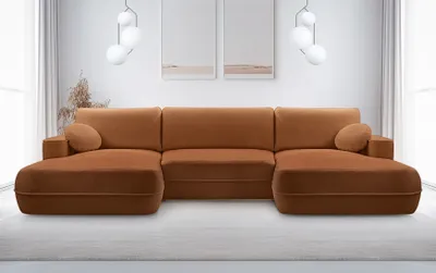 Image de AX LIVING U Canapé avec fonction sommeil Peoni 364 cm cuivre élégant