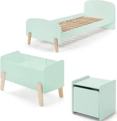 Produktbild von Kinderzimmer Set Karilynn 3 Bett Kommode Spielkiste Holz+MDF mintgrün