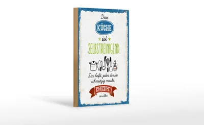 Produktbild von Holzschild Spruch 12x18 cm Küche selbstreinigend Das heißt, jeder Deko Schild