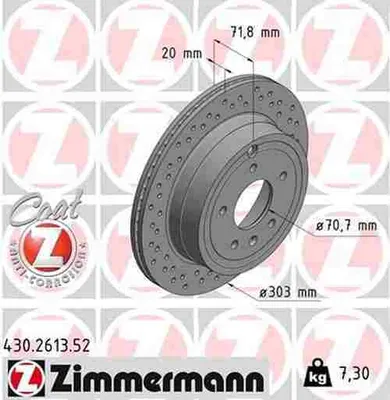 Produktbild von 2x ZIMMERMANN 430.2613.52 Bremsscheibe Hinterachse