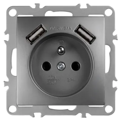Immagine prodotto di Presa Singola Con Messa A Terra Toolight Jnh003-G + 2X Usb-A Grey