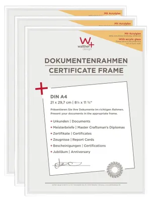 Produktbild von walther design Bilderrahmen weiss 21 x 29,7 cm (DIN A4) mit Kunstglas 3er Pack,