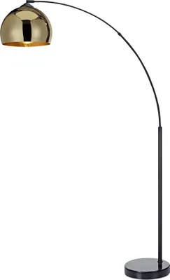 Obrázek produktu pro Teamson Home Stojací LED lampa Arquer Arc Curved se zvonovým stínidlem a mramorovou základnou, moderní osvětlení ve zlaté barvě do obývacího pokoje, ložnice nebo jídelny