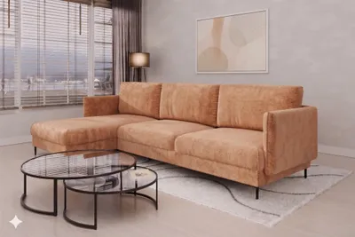 Produktbild von Ecksofa Designersofa HELMER MAX Stoff Vibe Terraccota Ottomane Links
