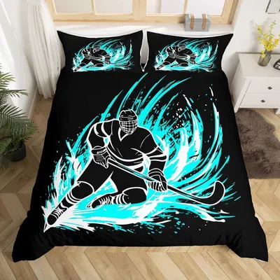 Zdjęcie produktu dla Komplet pościeli z motywem hokeja, 135x200 cm, mikrofibra, wielokolorowy