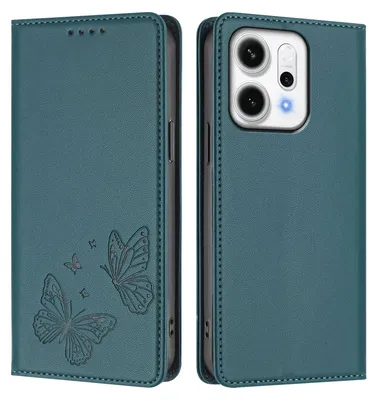 Image de Étui en cuir pour Oppo Reno14 Pro 5G, motif papillon, étui portefeuille à rabat avec support, vert