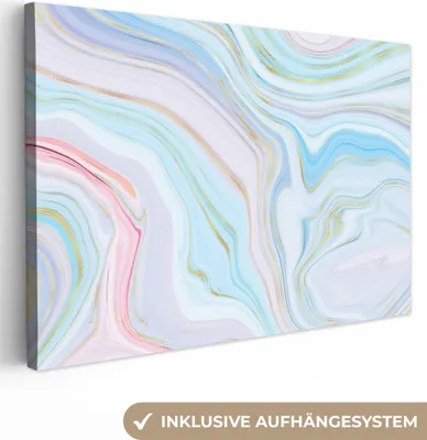 Produktbild von OneMillionCanvasses® - Leinwandbilder - 140x90 cm, Marmor - Pastell - Muster - Abstrakt, Wandbilder Kunstdruck Wanddekoration - Foto auf Leinwand - Gemälde auf Holzrahmen