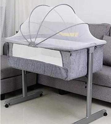 Produktbild von Beistellbett für Babys und Neugeborene, mobiler Stubenwagen mit Moskitonetz und Rädern, tragbares Kinderbett (96 * 57 * 77cm)