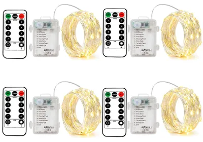 4er-Set Lichterketten, 5 m, 50 LEDs, warmweiß, batteriebetrieben