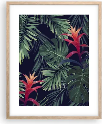 Produktbild von Gerahmtes Poster - Rahmen in heller Eiche - Exotisch Blumen Blätter - 40x50 cm - Wand Bild - Wanddeko - Wandbilder - Wandposter - Bilderrahmen - Bilder - Kunstdruck - Wandbild - P2NPA40x50-4308