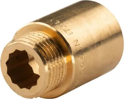 Produktbild von Messing Gewinde-Fitting Hahnverlängerung IG/AG 1/2' (DN 15) Länge 30 mm  - schwere Ausführung