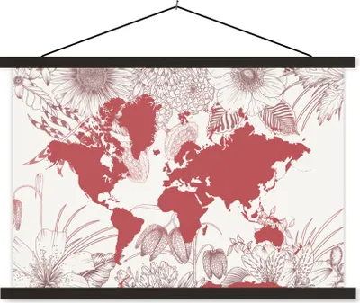 Produktbild von MuchoWow® Textilposter Weltkarte - Rosa - Weiß 60x40 cm mit schwarzem Rahmen - Hölzernes