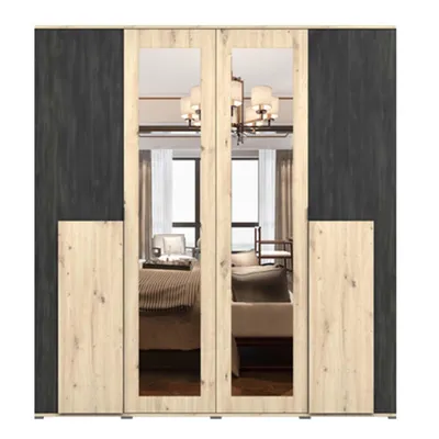 Produktbild von Drehtürenschrank Kleiderschrank 200 cm Artisan Eiche/Schwarz mit Spiegeln Bafra