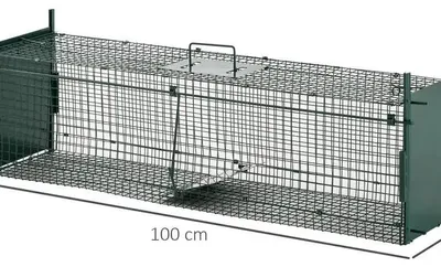 Produktbild von Tierfalle - Lebendfalle Marderfalle Käfig - 100x25x28 cm - Edelstahl - 2 Eingänge mit Tragegriff - Für Marder, Frettchen, Ratten, Mäuse - Grün