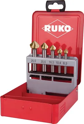 Produktbild von Ruko Kegelsenkersatz DIN335-C 90Grad Durchmesser 6,3-25mm HSS-TiN 3 Schneiden 5tlg. - 102154T