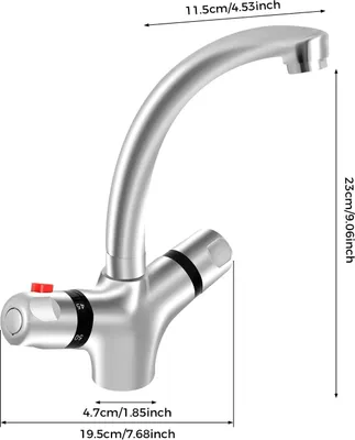 Produktbild von Waschbeckenarmatur für Bad und Küche - Zweigriff Mischbatterie - Thermostat 20–50 °C - 360° schwenkbar - Warm- und Kaltwasser - Deckmontage - Edelstahl Silber