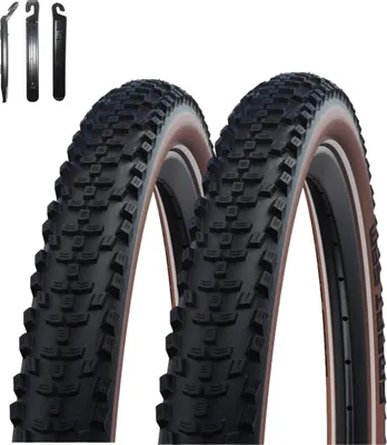 Obrázek produktu pro 2 x cyklistické pláště Schwalbe Smart Sam ADDIX Performance Line Black/Bronze 54-584 (27,5 x 2,10) včetně páček na pláště