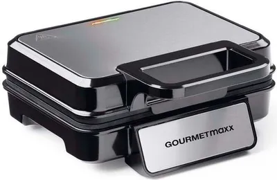 Produktbild von GOURMETmaxx Waffeleisen für 2 Belgische Waffeln Antihaftbeschichtung Cool-Touch Griff Kontrollleuchte einfach zubereitet Edelstahl schwarz