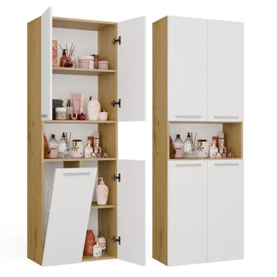 Produktbild von NEL 1K DK Badezimmerschrank mit Wäschekorb, Eiche Artisan / Weiß