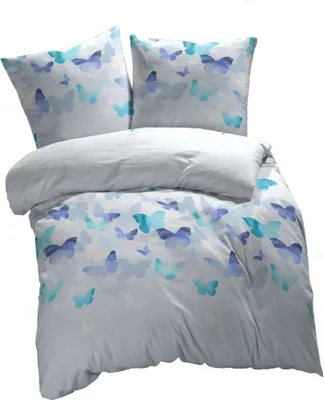 Produktbild von etérea Mako Satin Baumwolle Bettwäsche Lilu Schmetterlinge 200x220 3er Set - mit Reißverschluß - 00 - Bettbezug mit Kissenbezug - 200 x 220 + 2stk. 80 x 80 cm - Blau