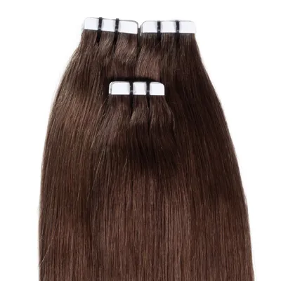 Image de hair2heart Premium Tape Extensions Human Hair Straight - 10 pásků 2,5g 60cm Chocolate Brown