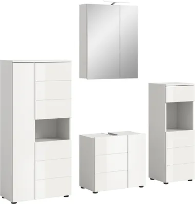 Produktbild von Badezimmer-Set >Vira< (4-teilig) in weiß / weiß hochglanz - 188x190x34cm (BxHxT)