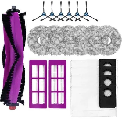 Immagine prodotto di Set di accessori da 20 pezzi per il robot aspirapolvere Eureka J15 Pro Ultra: include 1 spazzola principale, 6 spazzole laterali, 6 ricambi per il panno di pulizia e 4 sacchetti per la polvere.