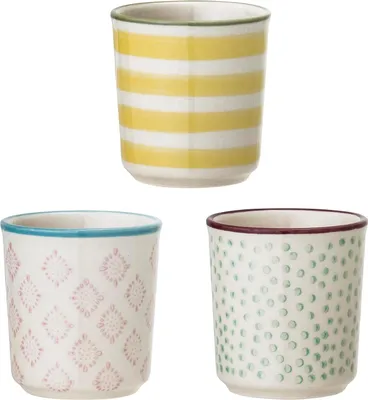 Produktbild von Eierdopjes Set von 3 - Keramik - Rosa Grün Gelb