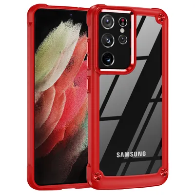 Obrázek produktu pro Samsung S21 Ultra 5G Pouzdro, Hybridní průhledné PC TPU bumper a nárazuvzdorné pouzdro pro Samsung Galaxy S21 Ultra 5G červené