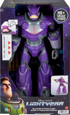 A toy robot, Zurg, in its retail packaging.