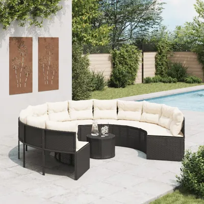 Produktbild von "2026 Promotion" Gartensofa mit Tisch und Kissen - Rund Schwarz Poly-Rattan - Gartensofas CC17600