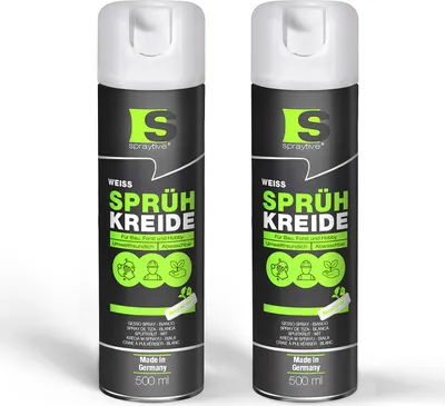 Produktbild von Spraytive 2x 500ml Sprühkreide weiß - Abwaschbare leuchtende Kreidefarbe, Outdoor Kreidespray, Bodenmarkierung, Temporäres Markierungsspray