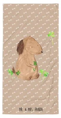 Produktbild von Mr. & Mrs. Panda Badehandtuch Hund Kleeblatt - Hundeglück - Geschenk, Großes, Duschhandtuch, Glück, Viel, Handtuch, Frotteehandtuch, Strandtuch, Glücksbringer, Sprüche
