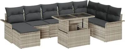 Obrázek produktu pro Sada zahradních pohovek s polštářem 9 pcs Světle šedá polyratan