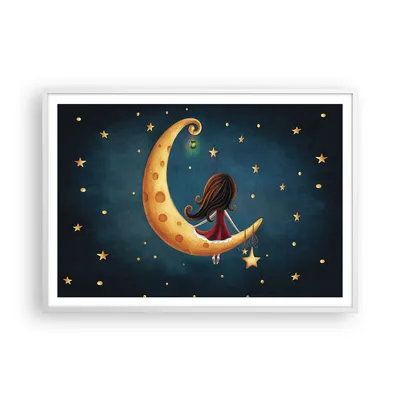 Produktbild von Gerahmtes Poster - Weißer Rahmen - Kinder Mädchen Mond - 100x70 cm - Wand Bild - Wanddeko - Wandbilder - Kunstposter - Wandposter - Bilderrahmen - Bilder - Kunstdruck - P2WAA100x70-4683