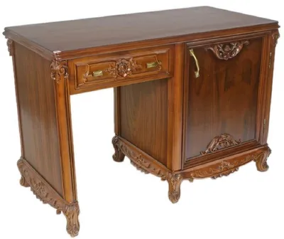 Produktbild von Casa Padrino Barock Schreibtisch Braun / Messingfarben 120 x 60 x H. 80 cm - Handgefertigter Massivholz Bürotisch - Büro Möbel im Barockstil