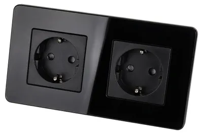 Zdjęcie produktu dla Gniazdo Podwójne Szklane POŁYSK Schuko Czarne i Ramka Podwójna 2 x Gniazdko, productTiles.product.images.aiGenerated