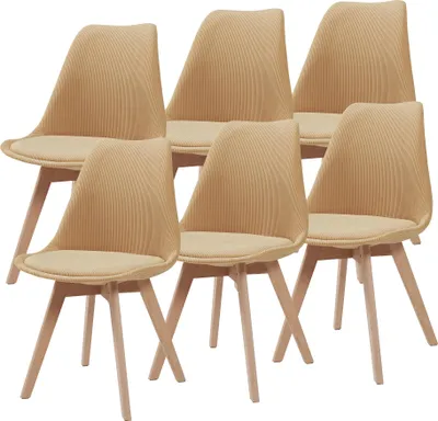Image de Chaise de salle à manger 'Fläten' (lot de 6) Chaise rembourrée velours côtelé jaune moutarde