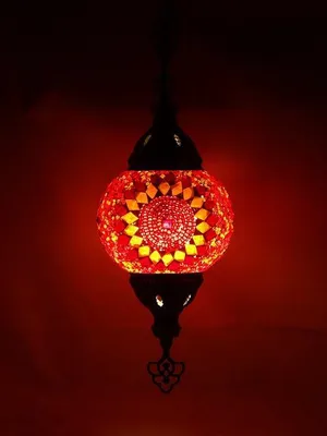 Produktbild von Ostasiatische Mosaik-Hängelampe rot/orange - Handgefertigte türkische Mosaiklampe für stimmungsvolle Beleuchtung
