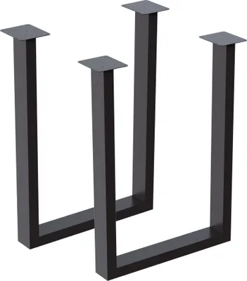 Two black U-shaped table legs are shown against a white background.