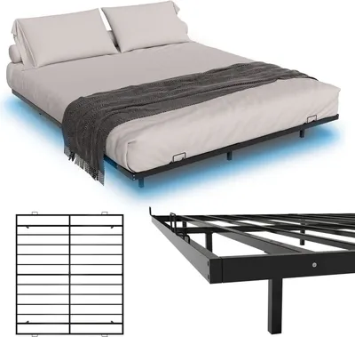 Produktbild von Juskys Palamos Metall Schwebebett Schwarz, 180x200 cm, mit Lattenrost & LED, 300 kg, 20 cm