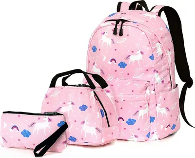 Produktbild von Traum Einhorn Schulranzen-Set, Weiche Polyamid Tasche Wasserdichter Leichtgewicht Laptop Rucksack Lunch Tasche Mäppchen für Schüler Büroangestellter Rosa
