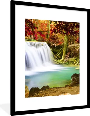 Produktbild von MuchoWow® Gerahmtes Poster Herbst - Wasserfall - Natur 60x80 cm - Poster mit Schwarzem Bilderrahmen Wandposter Rahmen Foto Bilder - Wohnzimmer - Dekorationen - Prämie
