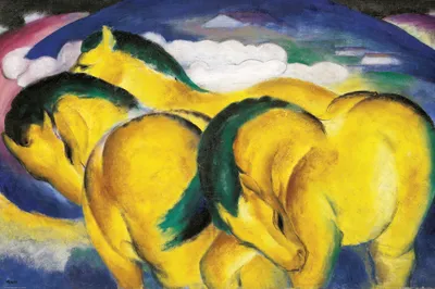 Produktbild von Franz Marc Kunstdruck Bild - Die Kleinen Gelben Pferde, 1912 (80 x 120 cm)