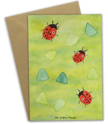Produktbild von Mr. & Mrs. Panda babykarte Marienkäfer Design Design - Weiß - Geschenk, osterkarte, Verspielt, Grüne Punkte, Grußkarten, Grußkarte, Muster, weihnachtskarten, Aquarell