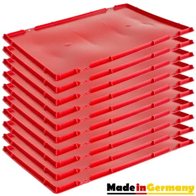Produktbild von Eurobox 1-30 x Deckel Fleischerkiste 40 x 60 cm Fleischkiste Metzgerkiste Stapelkiste Eurokasten 40 x 60 cm Rot Auswahl Kingpower, Anzahl:10
